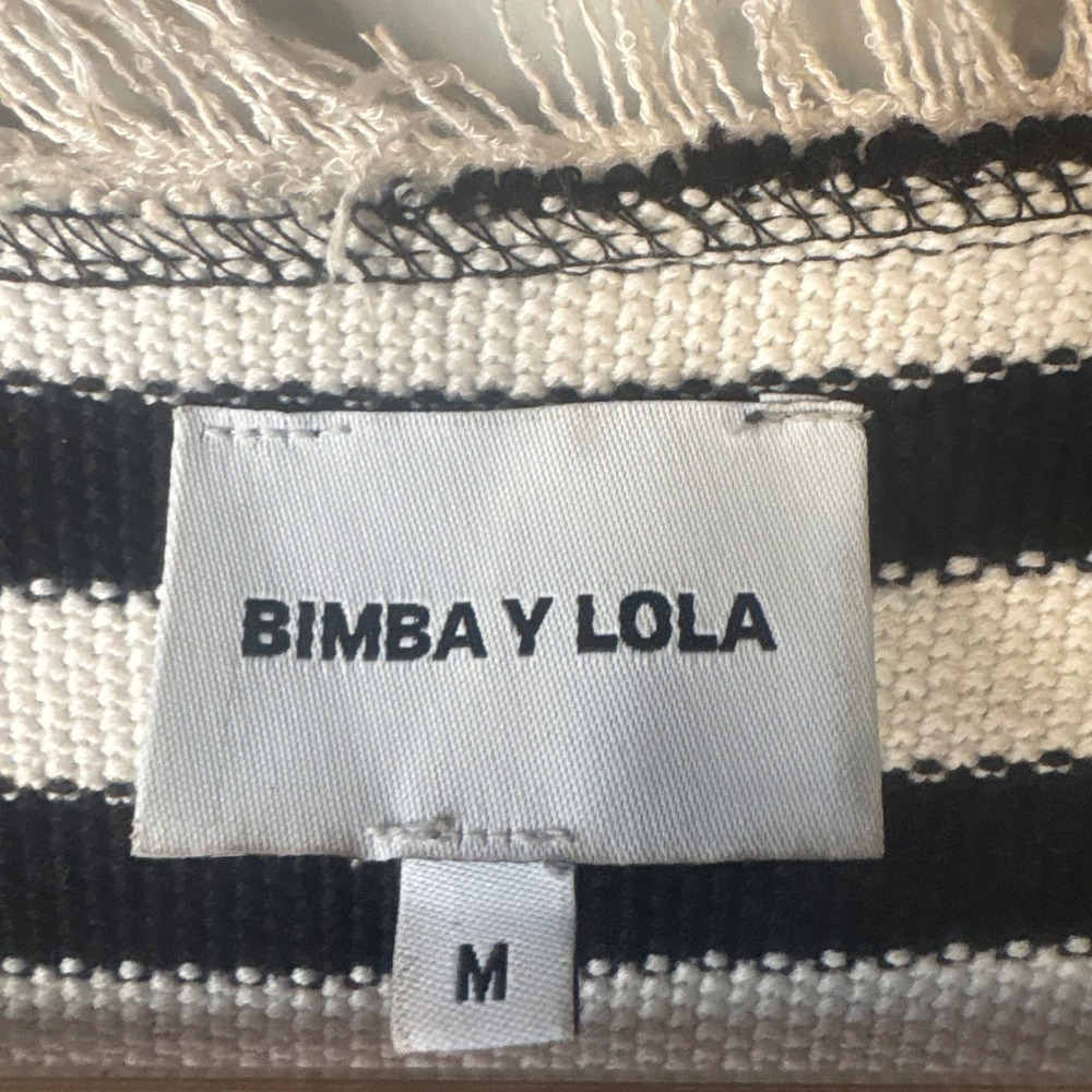 Bimba Y Lola Striped Knit Cardigan Jacket Black White Frayed Fringe Trim Medium - Picture 5 of 6